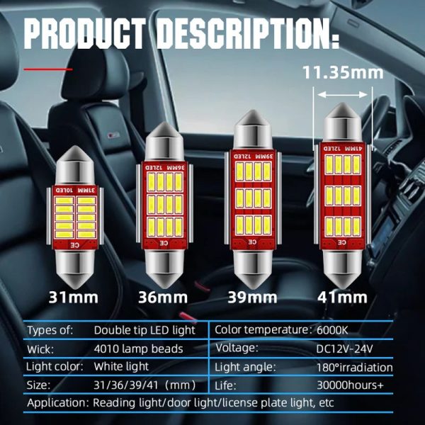 2/10PCS C10W C5W LED Canbus Festoon 31mm 36mm 39mm 42mm for car Bulb Interior Reading Light License Plate Lamp White Free Error - Image 2