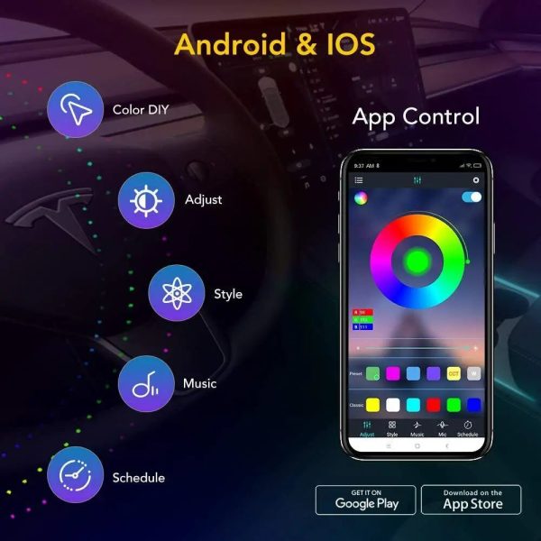 For Tesla Center Console Dashboard Neon Light Tubes Model 3 Model Y 2019-2023 RGB Interior LED Strip Lights with App Controller - Image 4